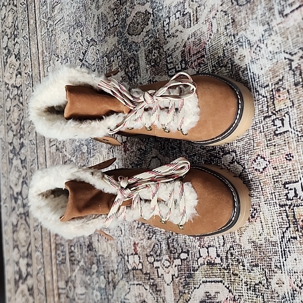 Time and Tru cognac faux fur trim hiking style boot!